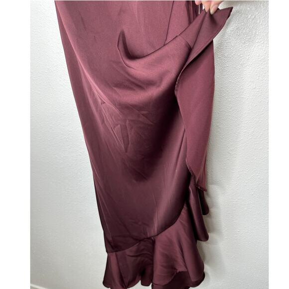 Chelsea28 Burgundy Maroon Flutter Sleeve Ruffle V-Neck Wrap Dress S - Picture 7 of 16